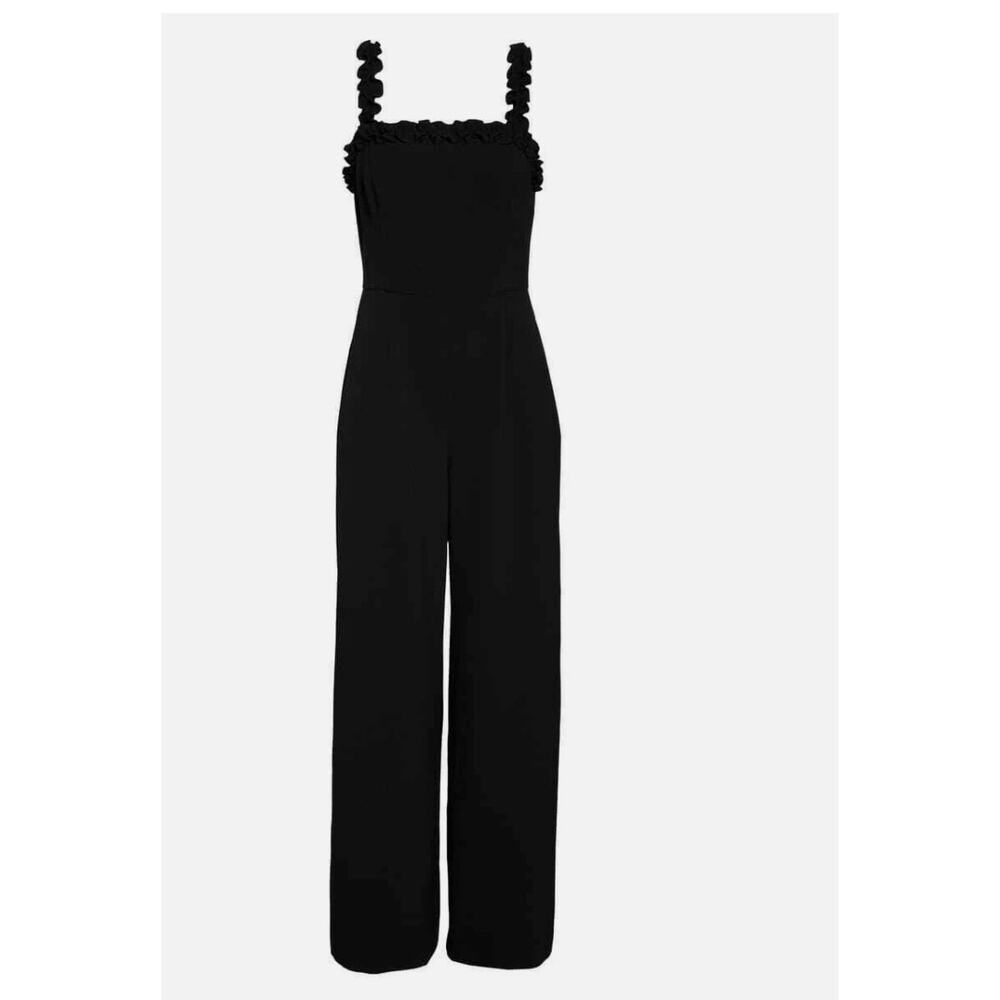 CHELSEA28 Black Ruffle Trim Square Neck Pocket Crepe Pant Jumpsuit 14 Nordstrom - Picture 3 of 9